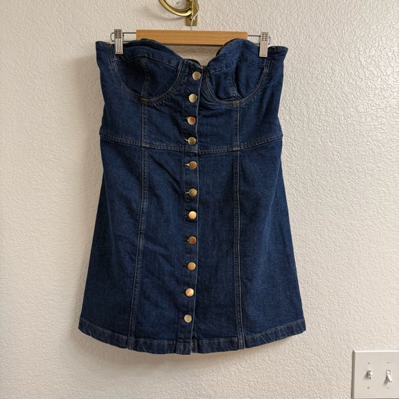 Reformation Nikki Strapless Bustier Denim Mini Dress Size 10 - Picture 2 of 6